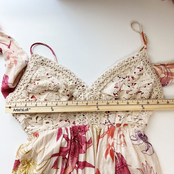 Illa Illa Lace Floral Maxi Dress Slit V-Neck Sleeveless Boho - Size Small - Picture 9 of 10